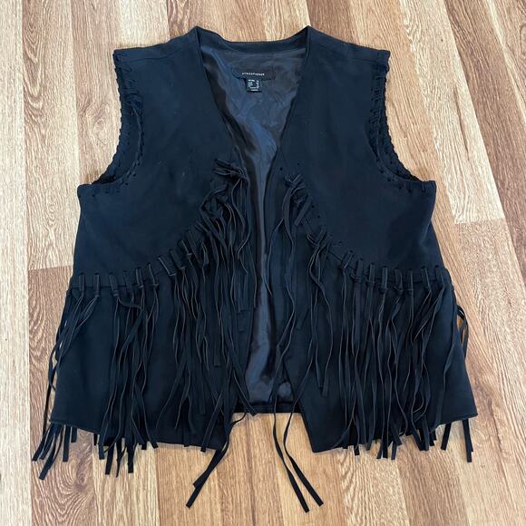 Atmosphere Black Faux Suede Fringe Vest – Boho Western Festival Style, Size 6 - Picture 5 of 13